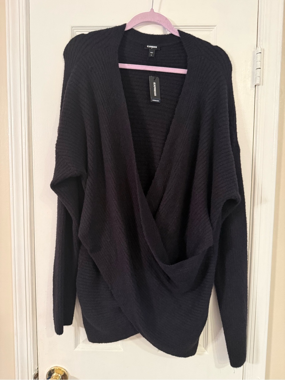 Express Black Draped V-Neck Open-Front Sweater